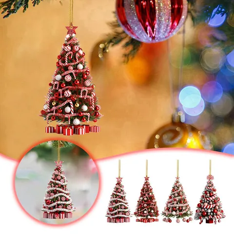 Acryl Weihnachtsbaum Hängedekoration Flach 2D Druck Zuckerstange Geschenkbox Design Festliche Haus Feiertag Party Dekorationen