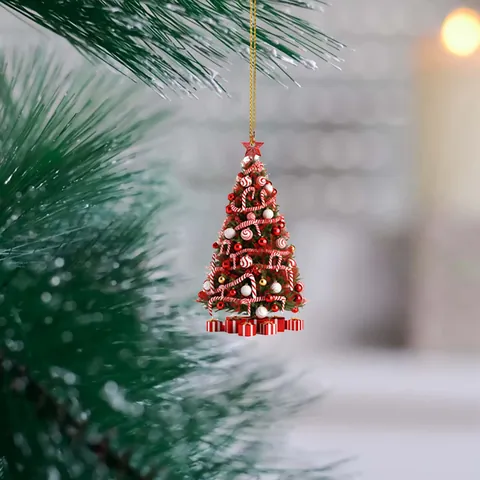 Acryl Weihnachtsbaum Hängedekoration Flach 2D Druck Zuckerstange Geschenkbox Design Festliche Haus Feiertag Party Dekorationen