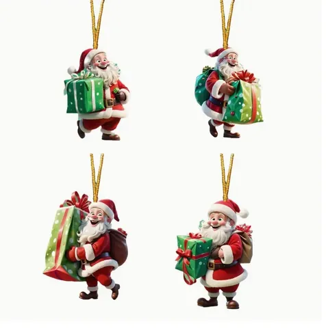 Santa Claus Acrylic Hanging Ornament Christmas Tree Decoration Gift Box Pattern Flat Pendant For Holiday Party Home Decor