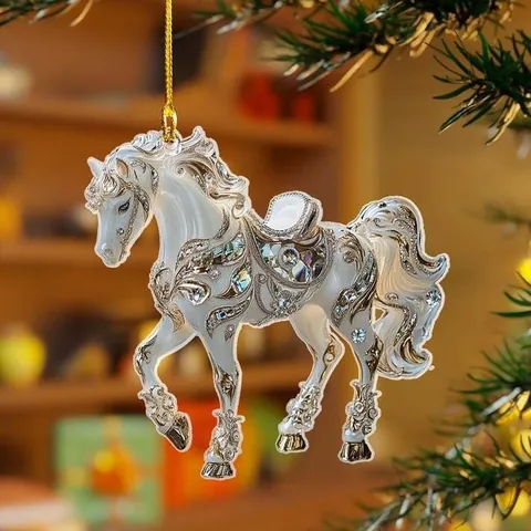 Lujoso Colgante de Caballo Galopante de Acrílico Ornamento para Árbol de Navidad Mochila Llavero Decoración Barroca Strass