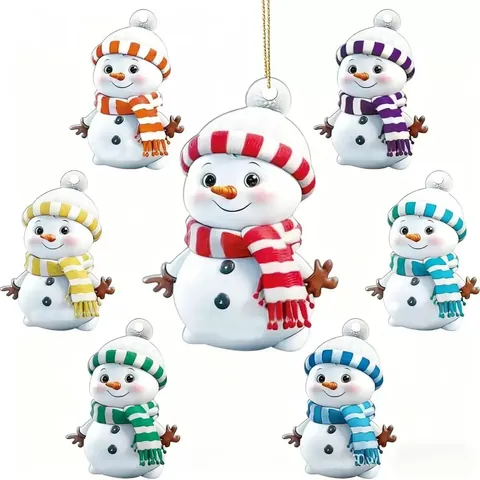 Cute Cartoon Christmas Snowman Hanging Ornaments Acrylic 3D Style Snowman Pendant For Christmas Tree Car Home Decor Xmas Gift