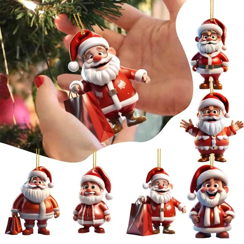 Ornamento Pendente in Acrilico con Babbo Natale Cartoon 3D per Albero di Natale Specchietto Retrovisore Auto Decorazione Zaino Regalo Festivo