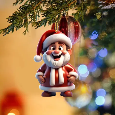 Ornamento Pendente in Acrilico con Babbo Natale Cartoon 3D per Albero di Natale Specchietto Retrovisore Auto Decorazione Zaino Regalo Festivo
