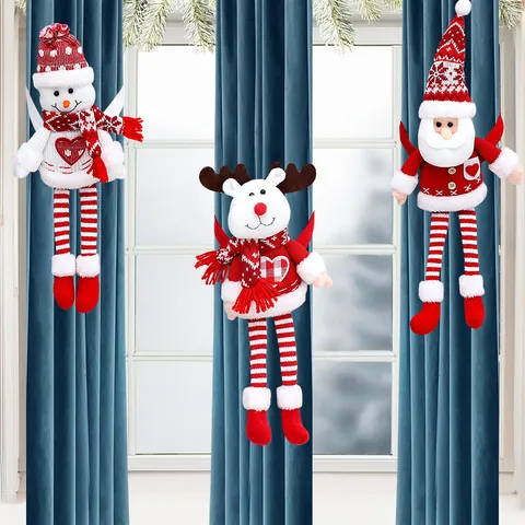 Christmas Curtain Buckles Santa Claus Snowman Reindeer Knitted Plush Tiebacks For Holiday Home Window Decoration Party Favors