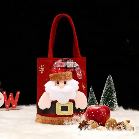 Weihnachten Weihnachtsmann Schneemann Rentier Apfel Geschenktüte Polyester Stoff Süßigkeiten Verpackung Für Xmas Party Urlaub Dekor