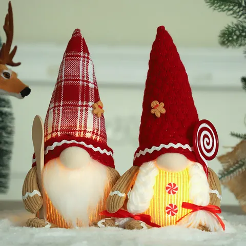 Christmas Gingerbread Faceless Gnome Ornaments Led Light Up Plush Swedish Tomte Christmas Home Decoration Gingerbread Man Doll