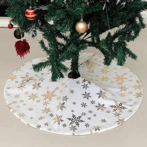 90cm Christmas Tree Skirt Polyester Printed Cartoon Santa Claus Snowman Snowflake Tree Mat For Home Party Decoration