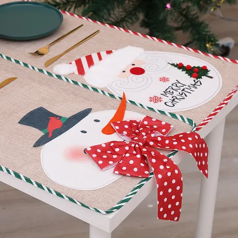 Kerst Tafelloper Kerstman Sneeuwpop Cartoon Applique Stof Tafelkleed Voor Kerstmis Feest Thuis Eetkamer Decoratie