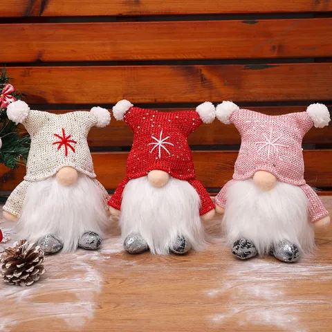 LED Christmas Gnome Plush Decoration Sequin Hat Faceless Gnome Standing Doll With Warm Light For Xmas Party Home Window Display Ornament Gift