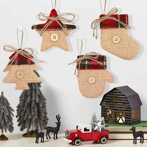Christmas Plush Hanging Ornaments Cartoon Santa Claus Snowman Reindeer Knitted Dolls With Bells Sequin Burlap Festive Home Tree Decorations