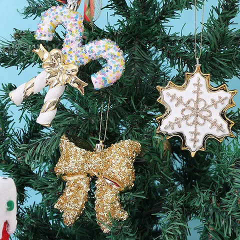Ornamenti Appesi per Albero di Natale con Brillantini in Plastica Fiocco di Neve Fiocco Bastoncino di Zucchero Ciondolo per Festa Decorazione Finestra
