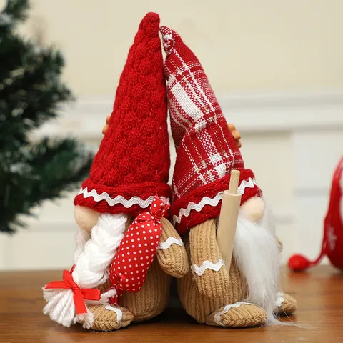 Handmade Christmas Gingerbread Man Gnome Faceless Doll Ornaments Knitted Plush Tabletop Decoration For Holiday Home Showcase