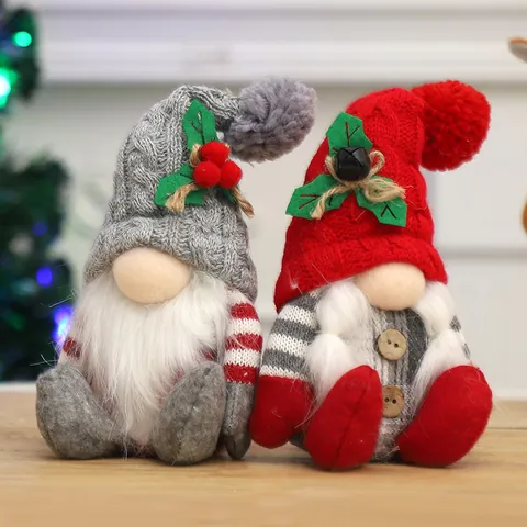 Christmas Gnome Plush Doll Nordic Faceless Old Man Desktop Ornament Knitted Hat Rudolph Figurine For Xmas Holiday Decor Gift
