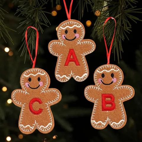 Christmas Gingerbread Man Letter Ornament Felt Embroidery Hanging Pendant for Xmas Tree Holiday Party Home Decoration