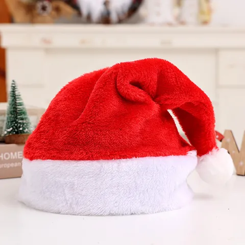 Weihnachten Weihnachtsmütze Kurzer Plüsch Erwachsene Kinder Party Verkleiden Feiertag Dekoration Zubehör Klassisch Rot Grün Blau