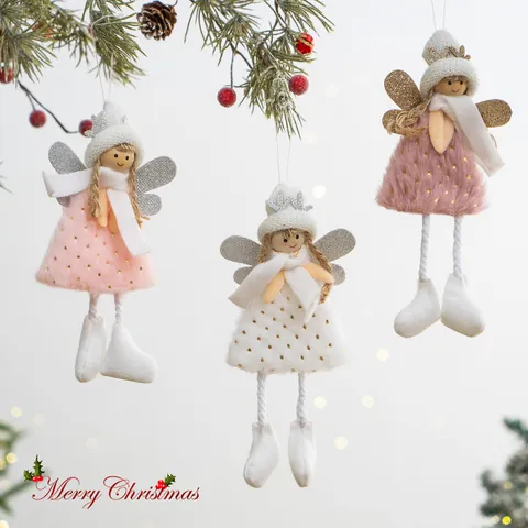 Handmade Christmas Angel Hanging Ornament With Glitter Wings And Bells For Christmas Tree Decoration Festive Party Home Decor