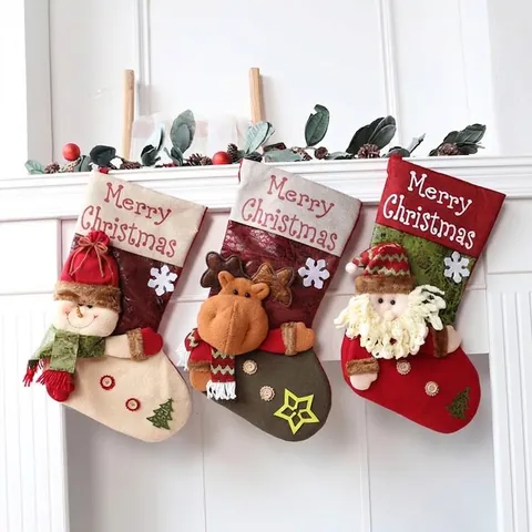 Grote 3D Kerstkous Cadeautas Kunstleer Stof Kerstman Sneeuwpop Eland Herbruikbare Kerstdecoratie Kerstboom Ophangen Snoepzak
