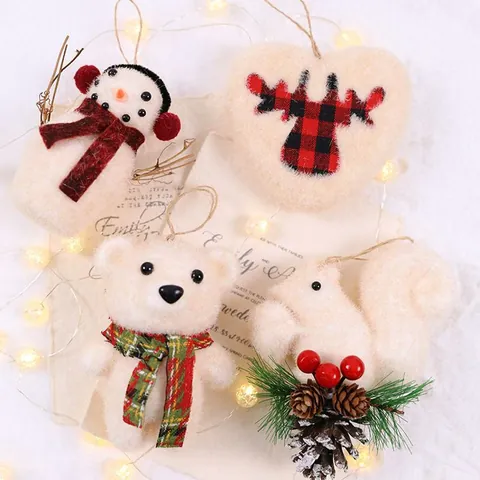 Ciondoli Natalizi in Peluche a Forma di Pupazzo di Neve Orso Scoiattolo in Schiuma Lavorati a Maglia Addobbi per Albero di Natale