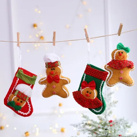 Adornos de Navidad de Hombre de Jengibre Peluche Mini Calcetín Colgante Decoración de Árbol Fiesta Hogar
