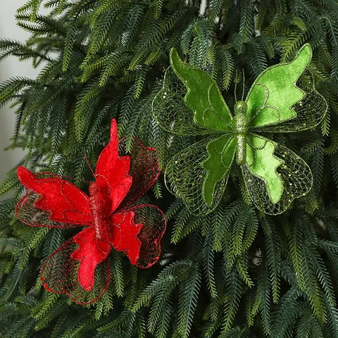 Artificial Glitter Fabric Butterfly Christmas Tree Decoration Festive Holiday DIY Ornament Multi-Layer Wing Sparkling Decor