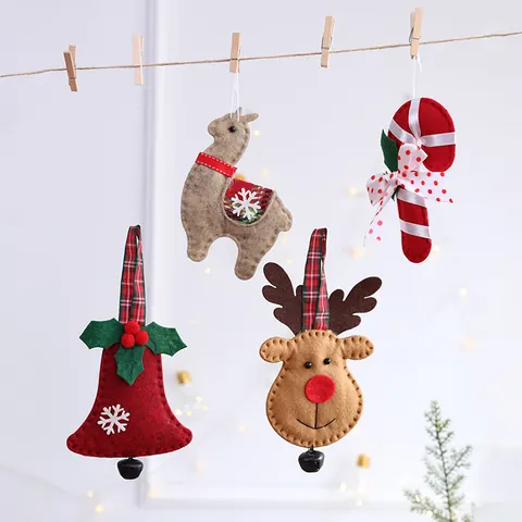 Cartoon Filz Rentier Zuckerstange Alpaka Weihnachtsbaumschmuck Kreative Feiertag Hängen Anhänger Dekoration Mit Karierter Schleife
