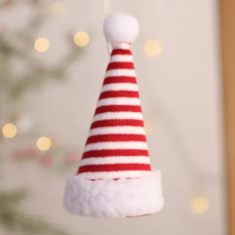 Weihnachten Strick Mini Hüte Ornamente Schneeflocke Gestreift Festlich Weihnachtsmann Hut Hängende Dekorationen Für Tannenbaum Party