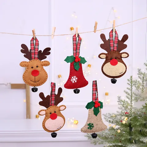 Cartoon Filz Rentier Zuckerstange Alpaka Weihnachtsbaumschmuck Kreative Feiertag Hängen Anhänger Dekoration Mit Karierter Schleife