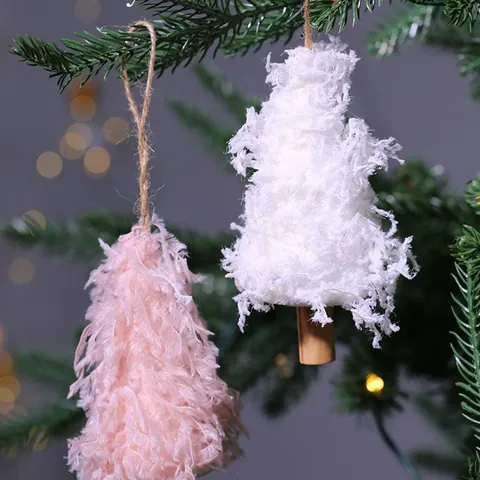 Handmade Christmas Feather Hanging Ornaments Plush Heart Star Sock Wing Tree Decor White Pink Ornaments For Holiday Party