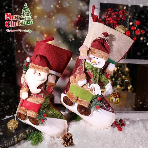 Kerstsok Decoraties 3D Cartoon Kerstman Sneeuwpop Rendier Gebreide Cadeauzak Voor Kerstboom Ophangen Thuis Feest Decor