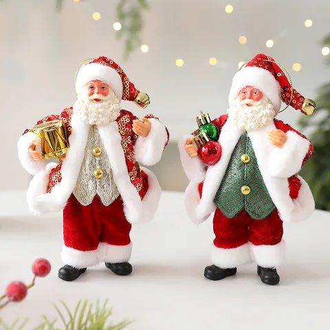 Adorno Colgante de Papá Noel Decoración de Árbol de Navidad Muñeco de Tela con Lentejuelas Figura de Felpa para Fiesta