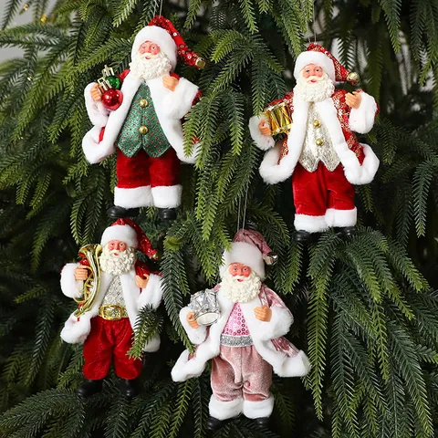Adorno Colgante de Papá Noel Decoración de Árbol de Navidad Muñeco de Tela con Lentejuelas Figura de Felpa para Fiesta