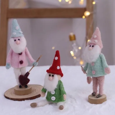 Handmade Wool Felt Christmas Gnome Santa Ornament Nordic Style Tabletop Decorative Hanging Figurine For Home Office Atmosphere