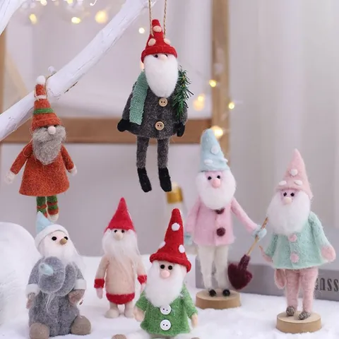 Handmade Wool Felt Christmas Gnome Santa Ornament Nordic Style Tabletop Decorative Hanging Figurine For Home Office Atmosphere