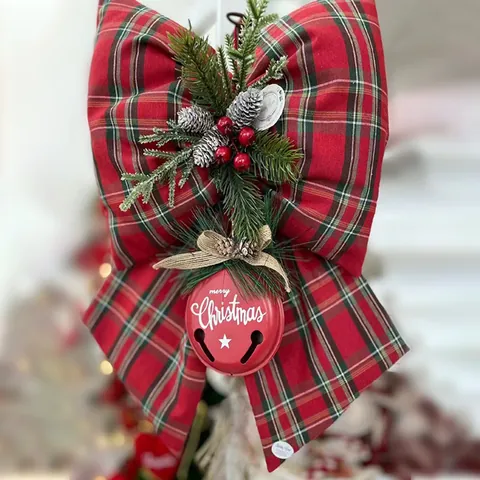 Große Weihnachts Schleifen Hängende Dekoration Kariert Samt Pailletten Bowknot Mit Glocke Für Weihnachtsbaum Hotel Schaufenster Deko