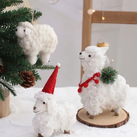 Handgemaakt Wollen Vilt Schaap Alpaca Tafel Ornament Kerst Decoratie Voor Thuis Hotel Tafel Feestelijke Sfeer Decor