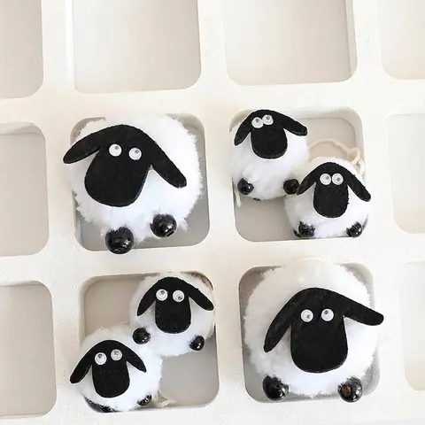 Wolvilt Lam Hangen Ornamenten Schaap Pompon Decoratie Voor Pasen Kerstboom Festival Feest Decor Wit Zwart