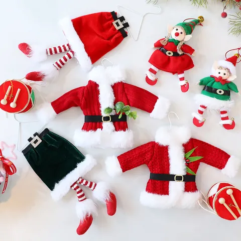 Decoración de Árbol de Navidad DIY Adorno Colgante Peluche Elfo Piernas de Papá Noel Mini Suéter de Punto Corona Accesorios de Fiesta
