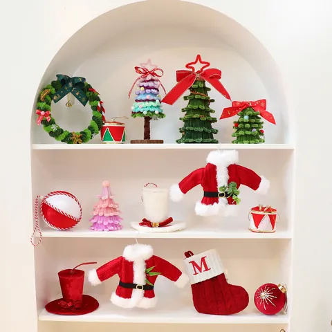 Decoración de Árbol de Navidad DIY Adorno Colgante Peluche Elfo Piernas de Papá Noel Mini Suéter de Punto Corona Accesorios de Fiesta