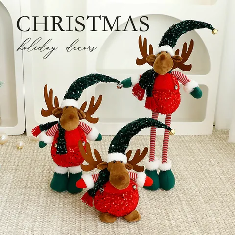 Kerst Pailletten Rendier Sneeuwpop Kerstman Pluche Pop Lange Benen Intrekbare Kabouter Ornament Kerst Huis Decoratie Figuren