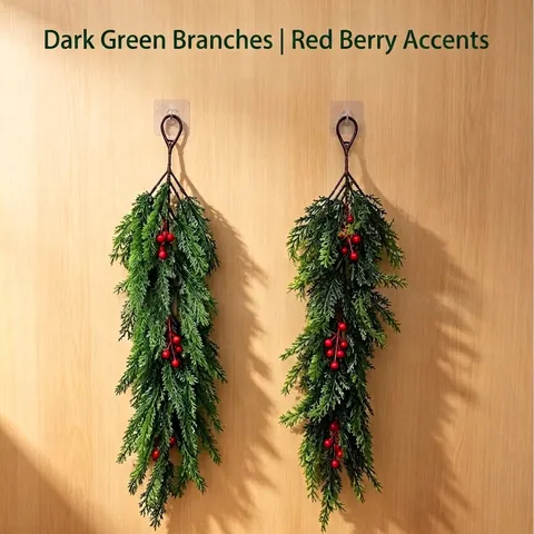 Künstliche Weihnachts Kiefernnadel Girlande Mit Roten Beeren Wandbehang Rattan Für Zuhause Tür Dekoration