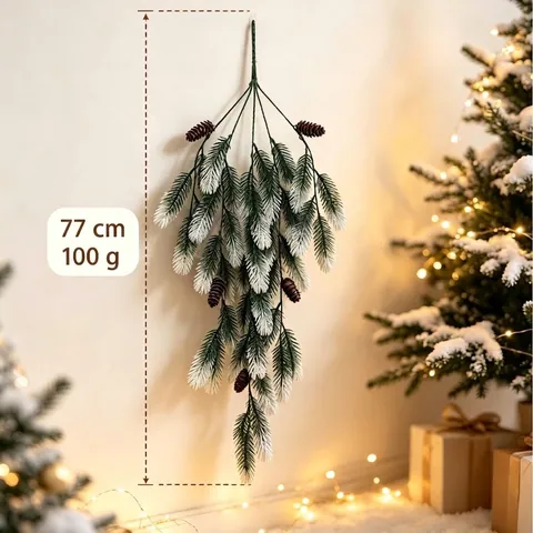 Artificial Christmas Pine Needle Pine Cone Vine Frosted Greenery Garland Wall Hanging Festive Indoor Home Party Decoration
