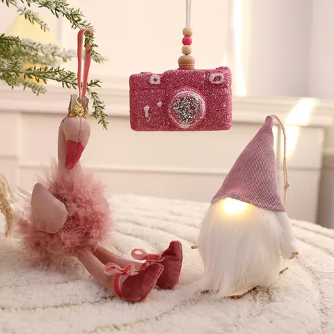 Rosa Weihnachts Deko Flamingo Gnom Engel Plüschpuppe Handgefertigte Festliche Dekoration Für Weihnachtsbaum Szenenlayout