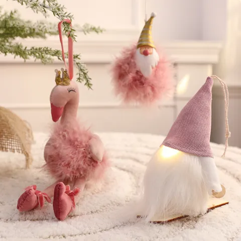 Rosa Weihnachts Deko Flamingo Gnom Engel Plüschpuppe Handgefertigte Festliche Dekoration Für Weihnachtsbaum Szenenlayout