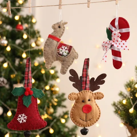 Kreative Stoff Weihnachtsbaumschmuck Hängende Rentier Puppe Glocken Zuckerstange Alpaka Anhänger Festliche Feiertag Deko