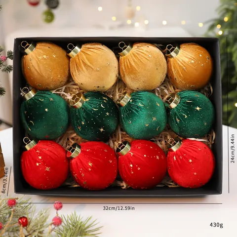 Christmas Ball Ornaments Set Flocked Velvet Star Moon Pattern Xmas Tree Hanging Decorations For Holiday Party Festival Home Decor
