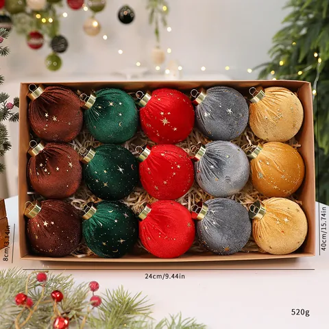 Christmas Ball Ornaments Set Flocked Velvet Star Moon Pattern Xmas Tree Hanging Decorations For Holiday Party Festival Home Decor