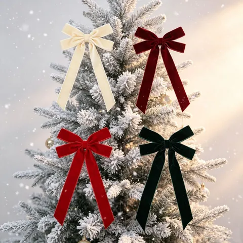 Velvet Christmas Tree Bow Pendant Hanging Decoration Festive Party Bowknot Ornament For Christmas Tree Home Decor Holiday Supplies Red Burgundy Green White