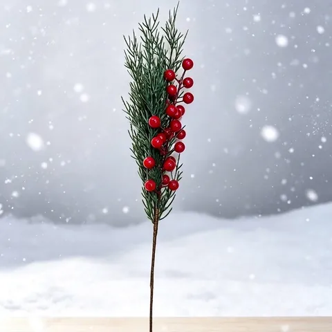 Christmas Artificial Pine Branches Greenery Stems Red Berries Picks For Holiday Home Decoration Winter Mall Landscaping Decor