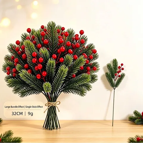 Artificial Christmas Pine Branches Red Berries Pinecones Floral Arrangement For Xmas Wedding Home Decor Holiday Greenery