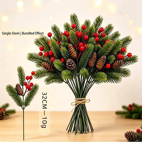 Artificial Christmas Pine Branches Red Berries Pinecones Floral Arrangement For Xmas Wedding Home Decor Holiday Greenery